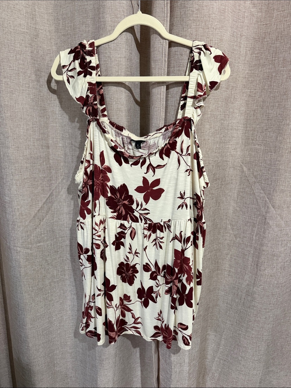 torrid Cream Tank with Burgundy Floral Print and Ruffle Straps